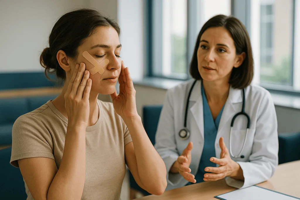 Patient with facial patch consulting female doctor: What changed recently