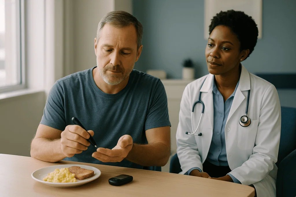 Doctor consulting patient about food and blood glucose: What changed recently