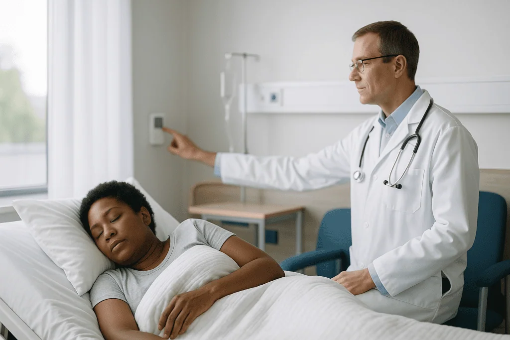 Doctor examining pregnant patient in hospital room: What changed recently (and what did not)
