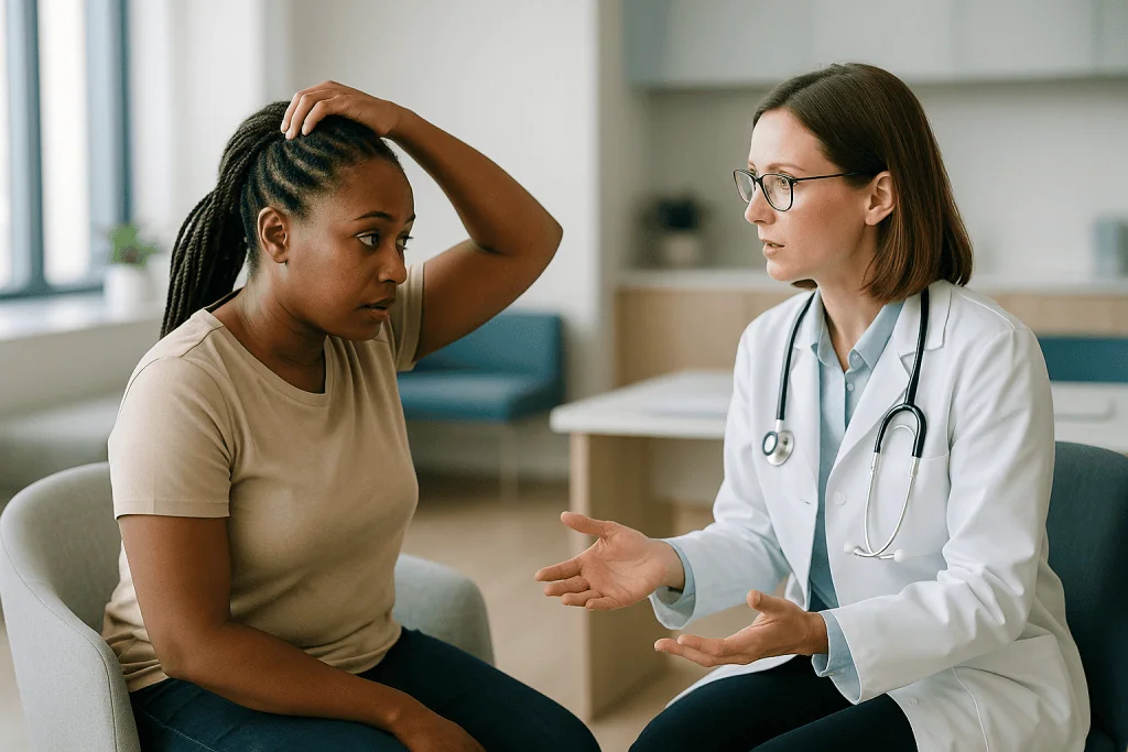 Doctor consulting with patient in clinical office setting: What changed recently, and what has not
