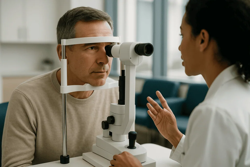 Optometrist performing eye examination with slit lamp: What changed recently and why ICL surgery is trending