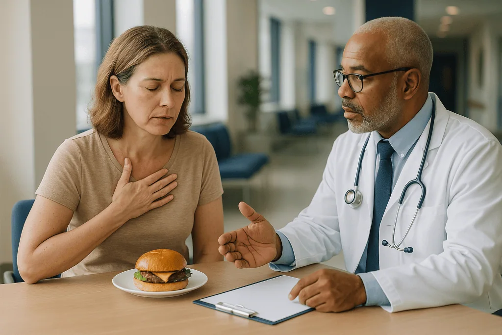 Doctor consulting patient about food choices and digestion: What changed recently in acid reflux diet advice