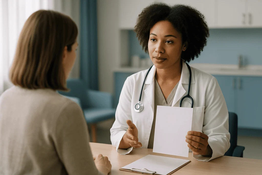 Female doctor consulting with female patient in clinic: What changed recently in cervical screening