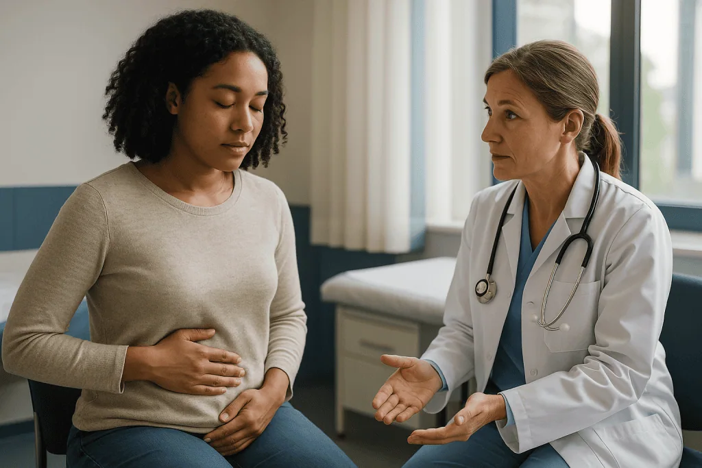 Doctor consulting pregnant patient about digestive health: What changed recently in gut cleanse research and guidance