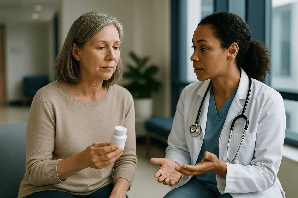 Doctor consulting with older female patient in clinic: What changed recently in MTHFR research and guidance