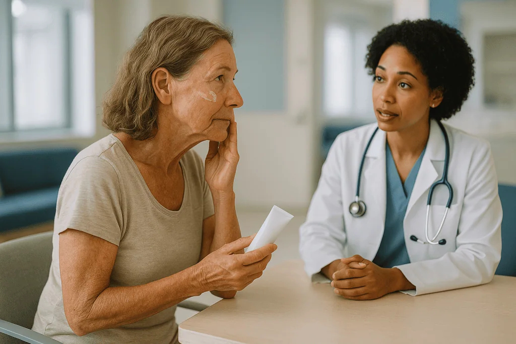 Doctor consulting with patient in office setting: What changed recently in the conversation about photoaging