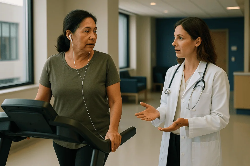 Doctor consulting patient on treadmill exercise: What changed recently in walking and activity research?