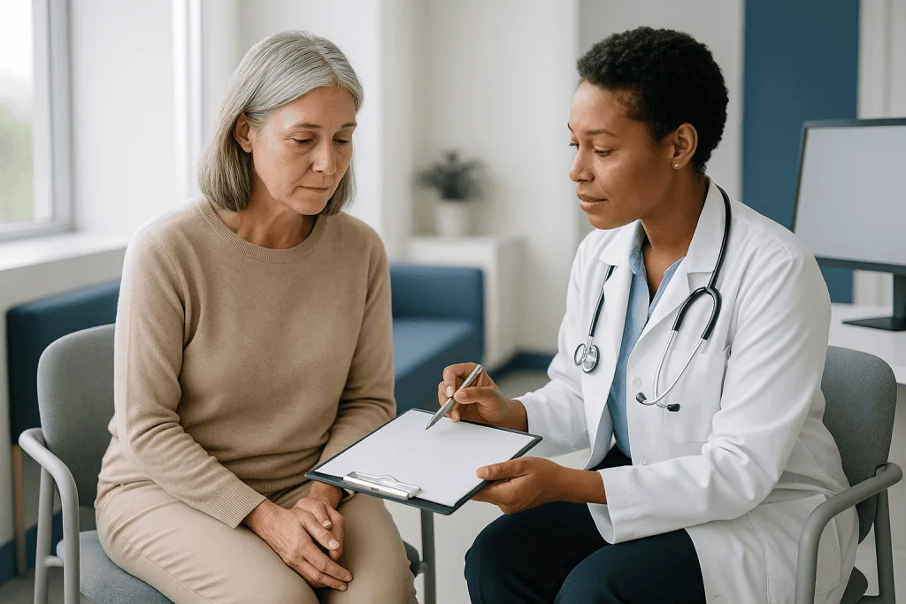 Female patient in consultation with female doctor: What changed recently: new terminology, new guidance, new labels