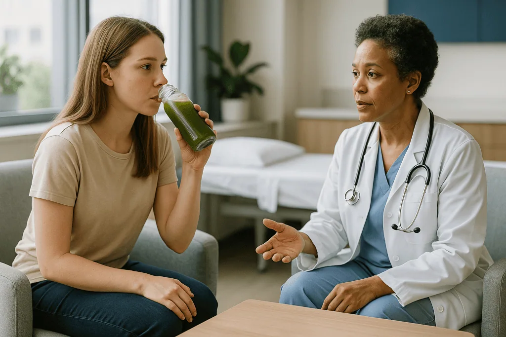 Doctor consulting patient drinking green juice: What changed recently: the dated facts behind the search spike