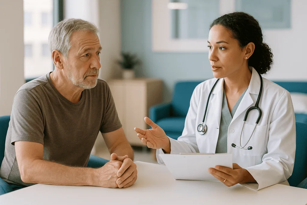 Doctor consulting with older male patient about health: What changed recently: the TRAVERSE trial and the 2025 label update