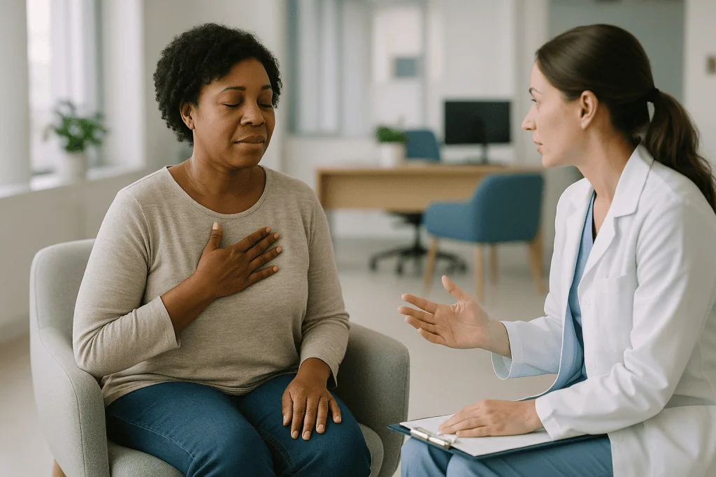 Doctor consulting with patient in clinical office setting: What changed recently to make everyone talk about it