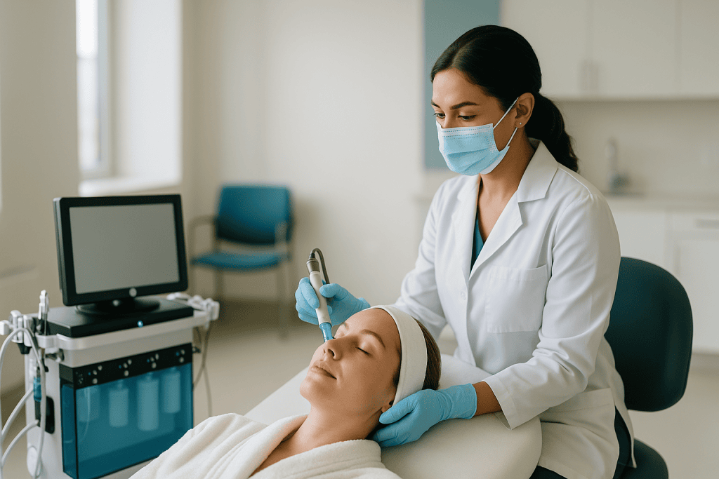 Dermatologist performing facial treatment with handheld device: What changed recently to make HydraFacial trend