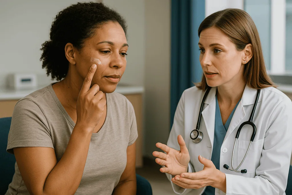 Doctor consulting patient about skin concern: What changed recently to put peptides skincare back in the spotlight
