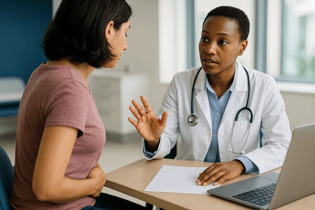 Female doctor consulting with female patient at desk: What changed recently: why irregular periods are trending now
