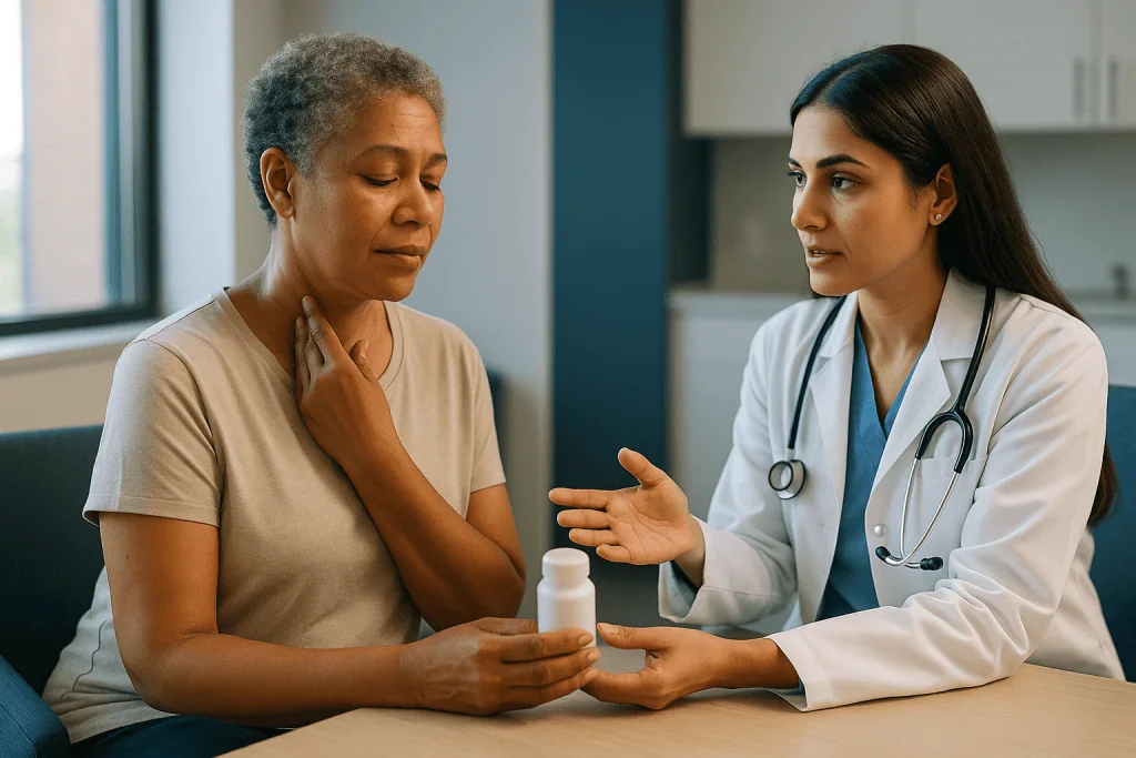 Doctor consulting patient about medication in clinic: What do iodine supplements do for your body?