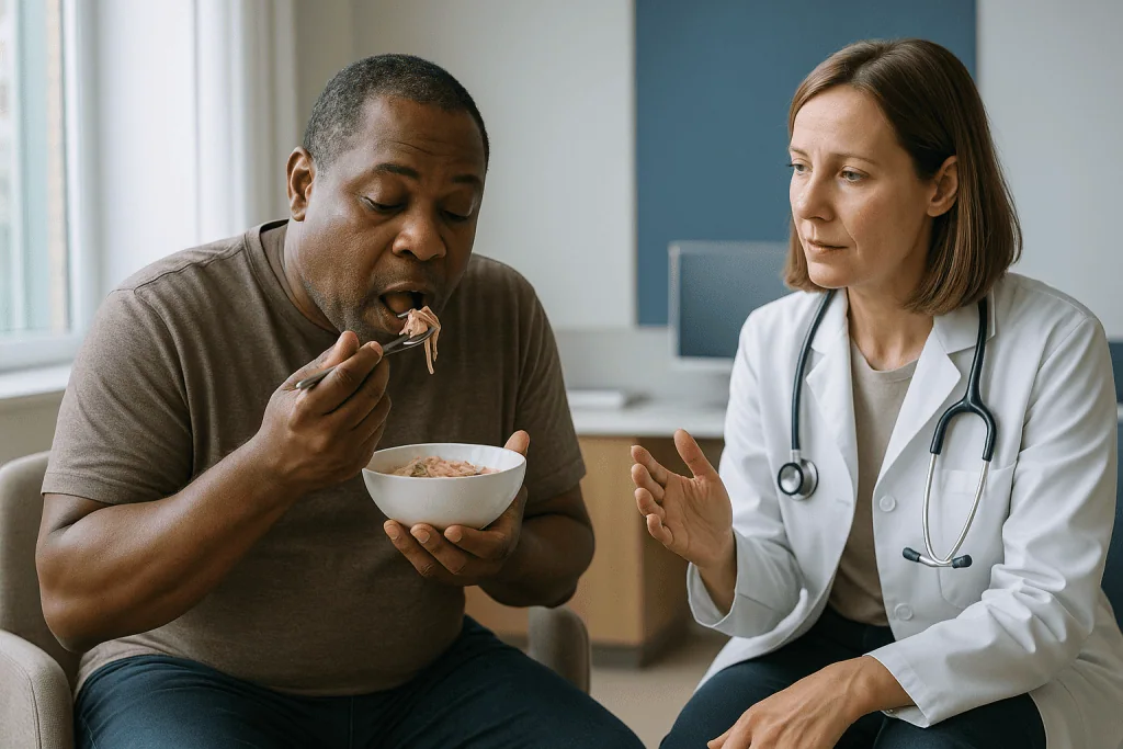 Doctor consulting patient about diet and nutrition: What does a healthy gut microbiome look like? The honest answer is nobod