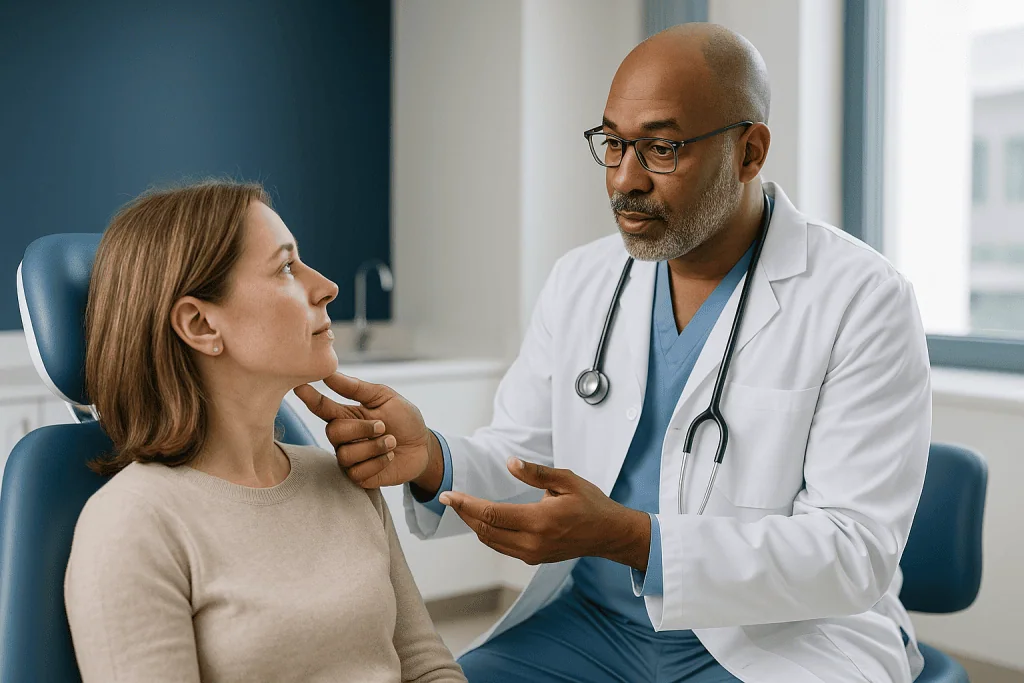 Doctor consulting patient in office setting: What does a maxillofacial surgeon do? The scope of the specialty