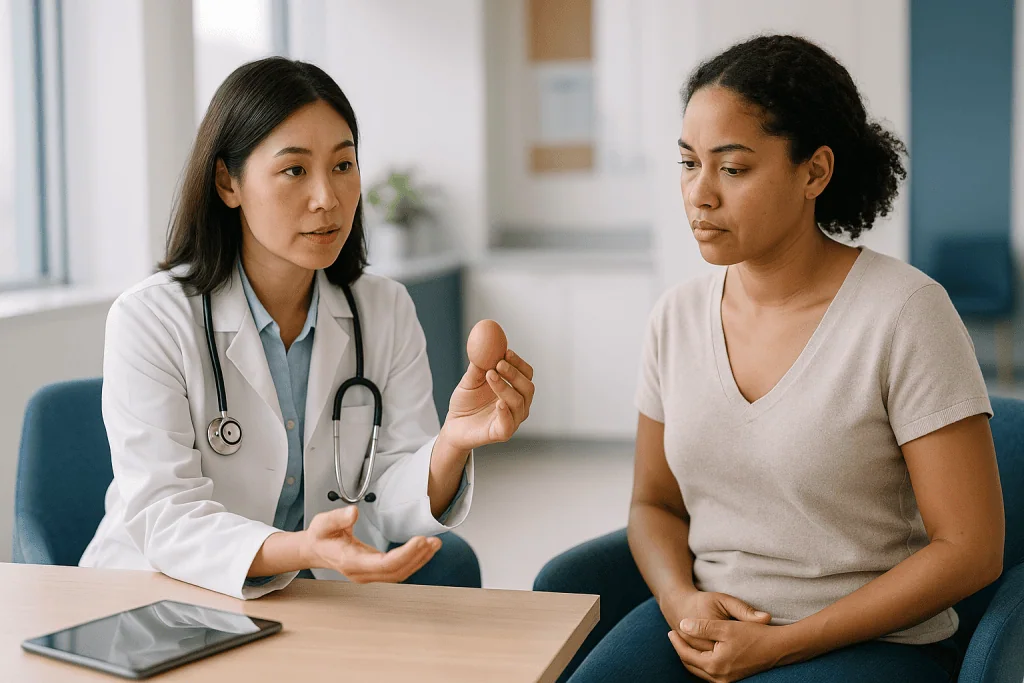 Doctor consulting patient with egg in hand: What does egg quality actually mean?