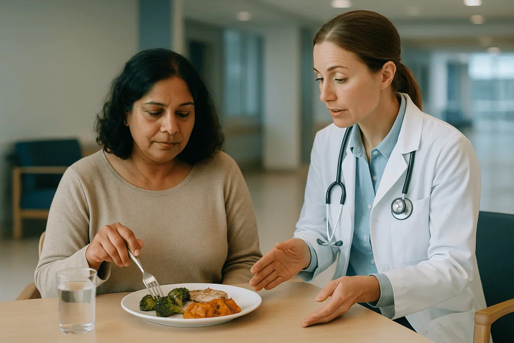 Doctor consulting patient about healthy meal nutrition: What does "food order" actually mean at the dinner table?