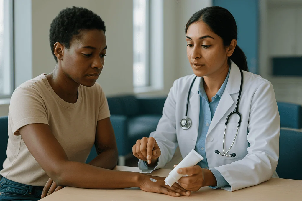 Doctor examining patient's arm or skin condition: What does the SPF number actually measure?
