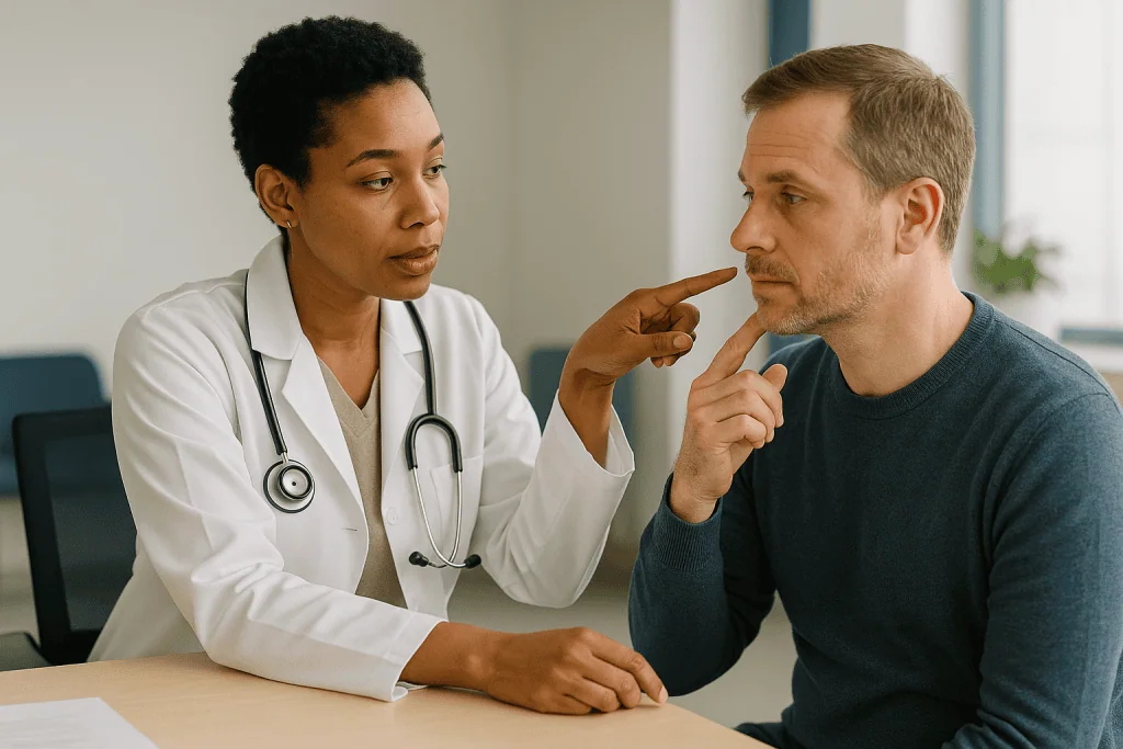 Doctor consulting patient in office setting: What earwax is and why your ear canal is self-cleaning