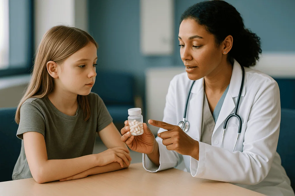 Female pediatrician consulting child patient about medication: What "gut health for kids" actually means