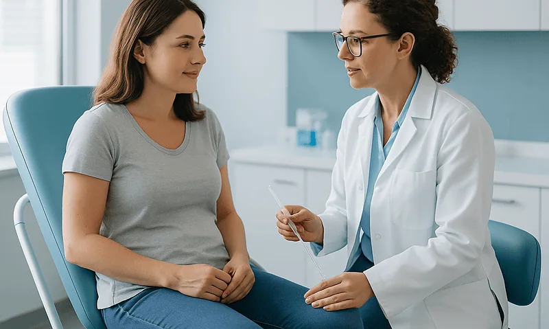 Doctor consulting with a patient in a medical office setting.