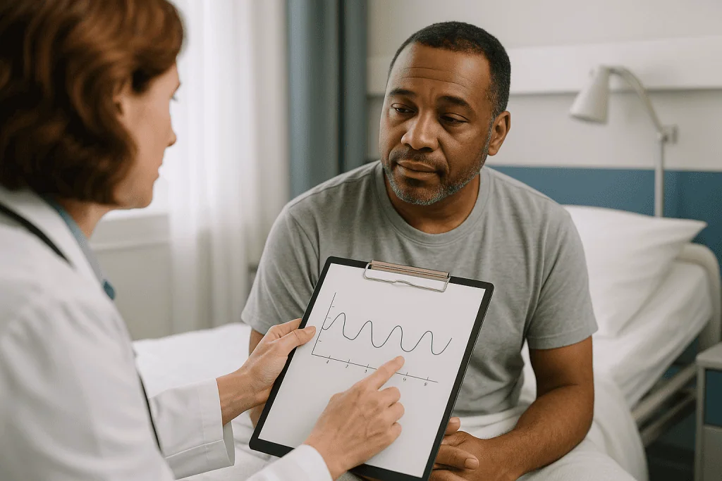 Doctor showing waveform chart to patient in hospital room: What is a sleep cycle, and is it really 90 minutes long?