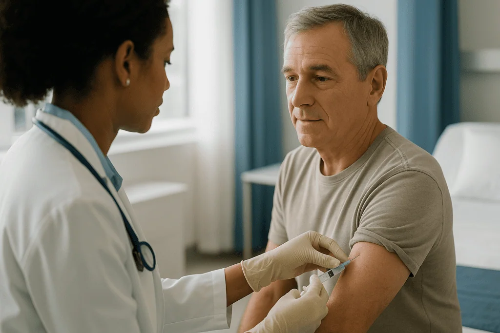 Healthcare provider administering vaccine injection to adult patient: What is a Tdap booster, and how is it different from D
