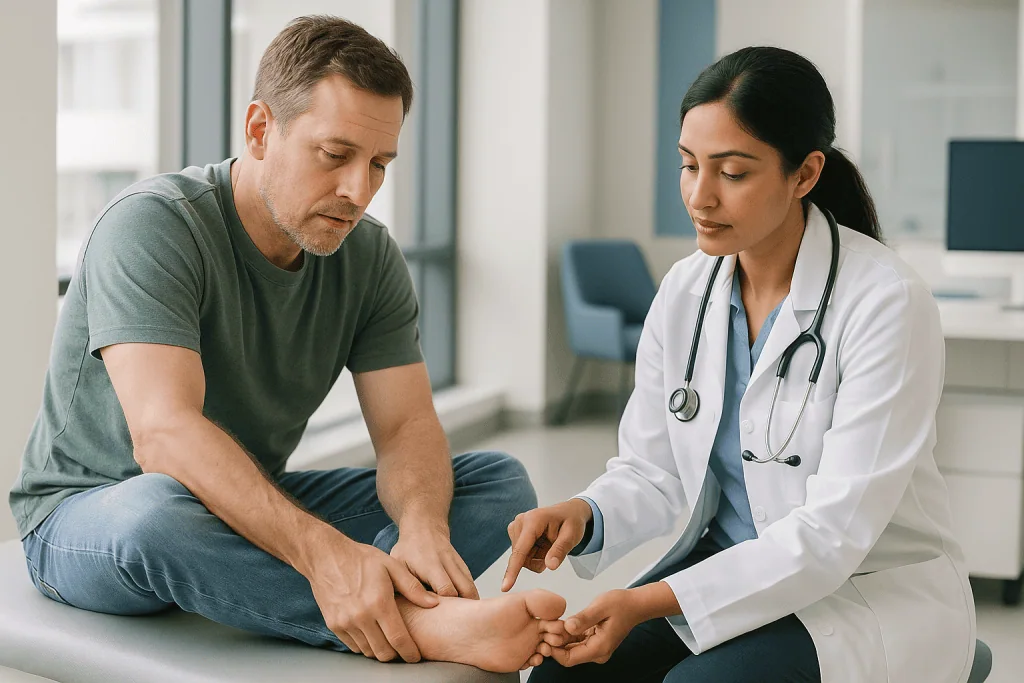 Doctor examining patient's foot and ankle: What is Achilles tendonitis and what are its symptoms?