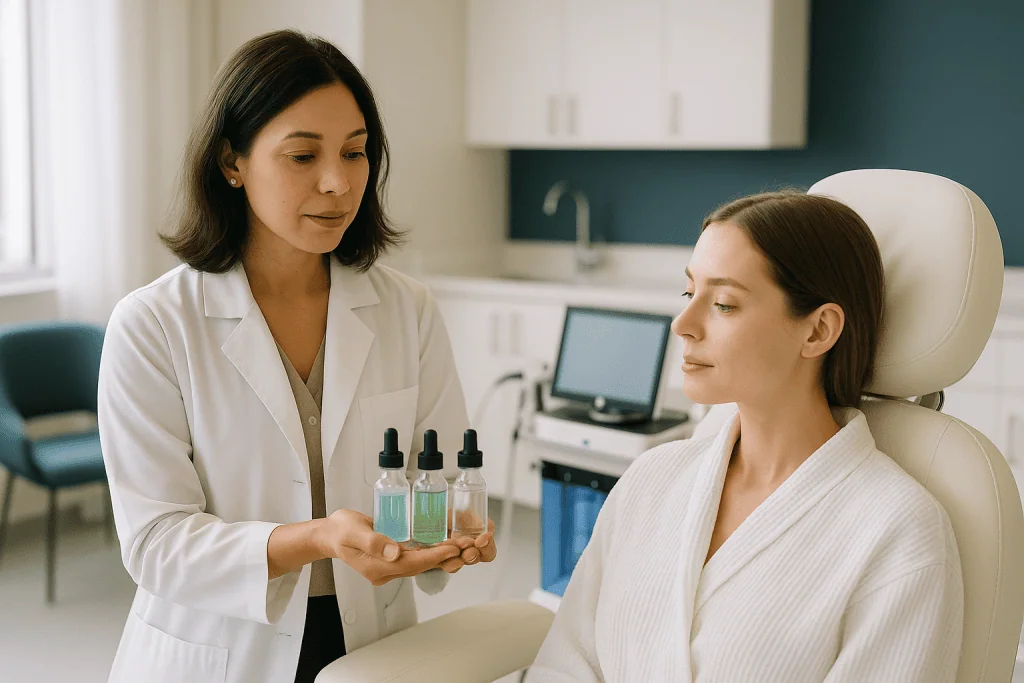 Dermatologist consulting patient about skincare treatment: What is actually in the serums?