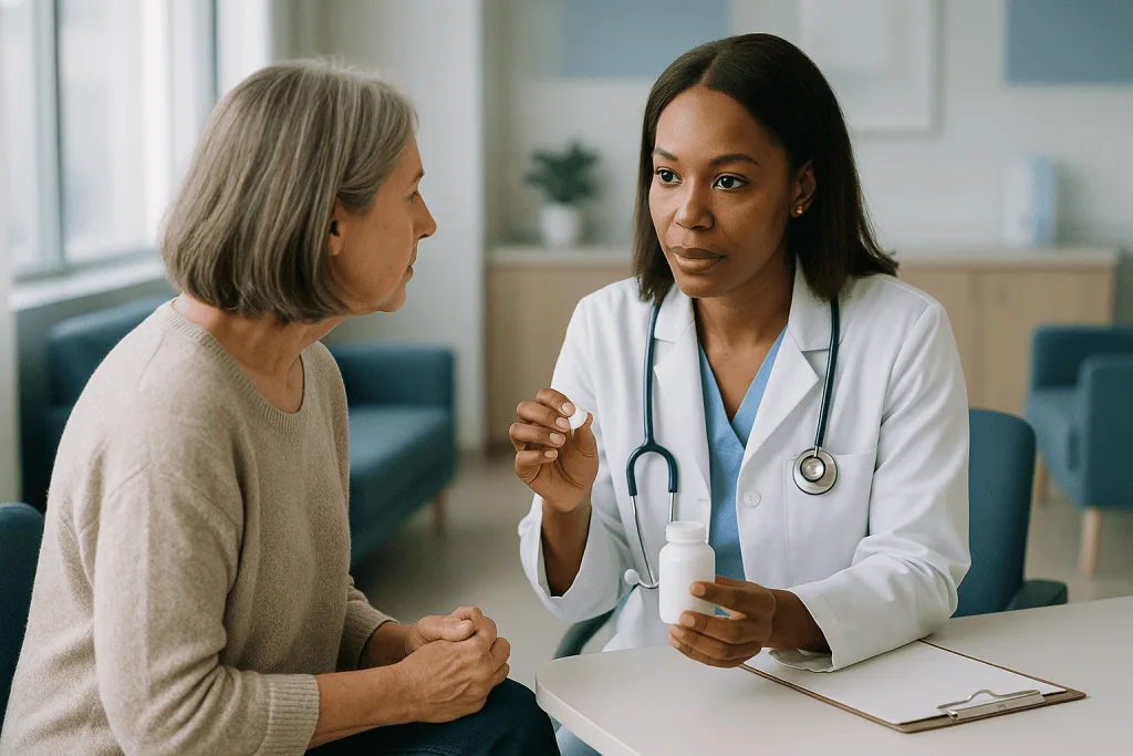 Doctor consulting with older female patient in office: What is betaine HCl, exactly?