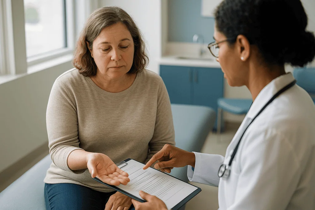 Doctor consulting with patient, reviewing medical chart: What is iron deficiency, and how do doctors confirm it?