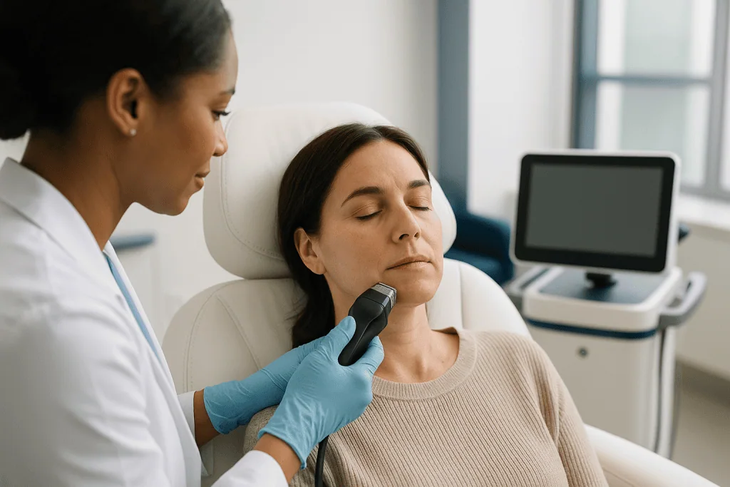Dermatologist performing ultrasound skin tightening treatment on patient: What is Morpheus8, and how does radiofrequency mic