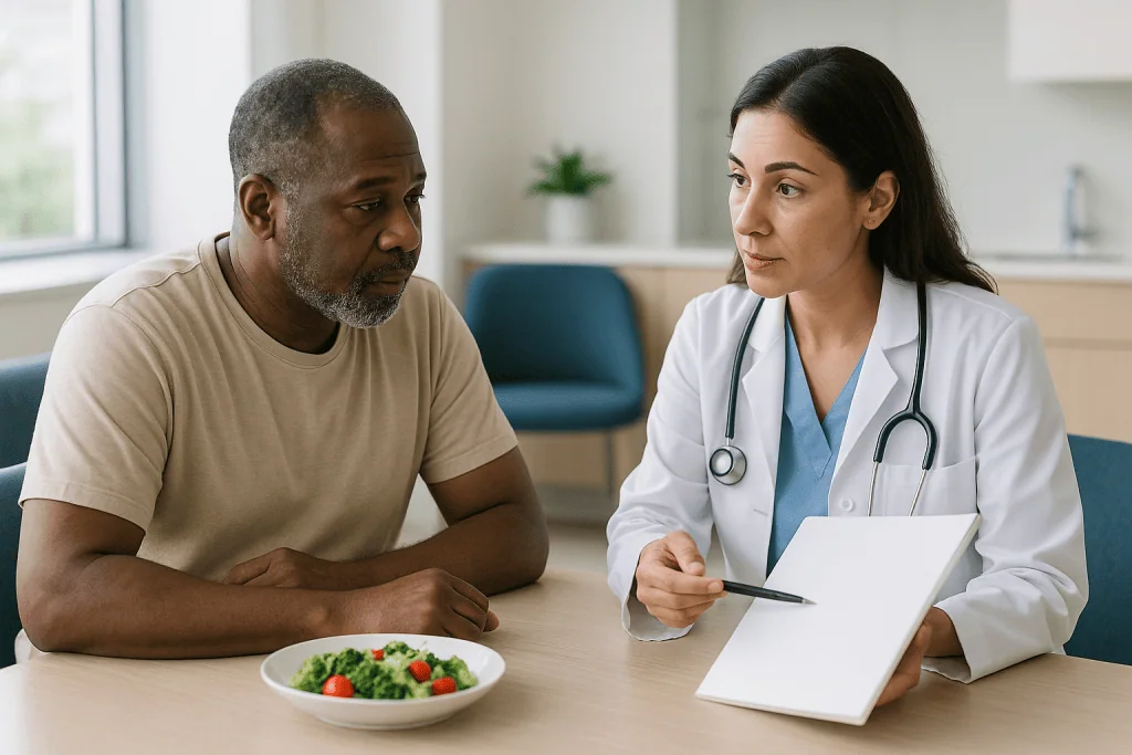 Doctor consulting patient about diet and health management: What is prediabetes, and what do the numbers on your lab report 