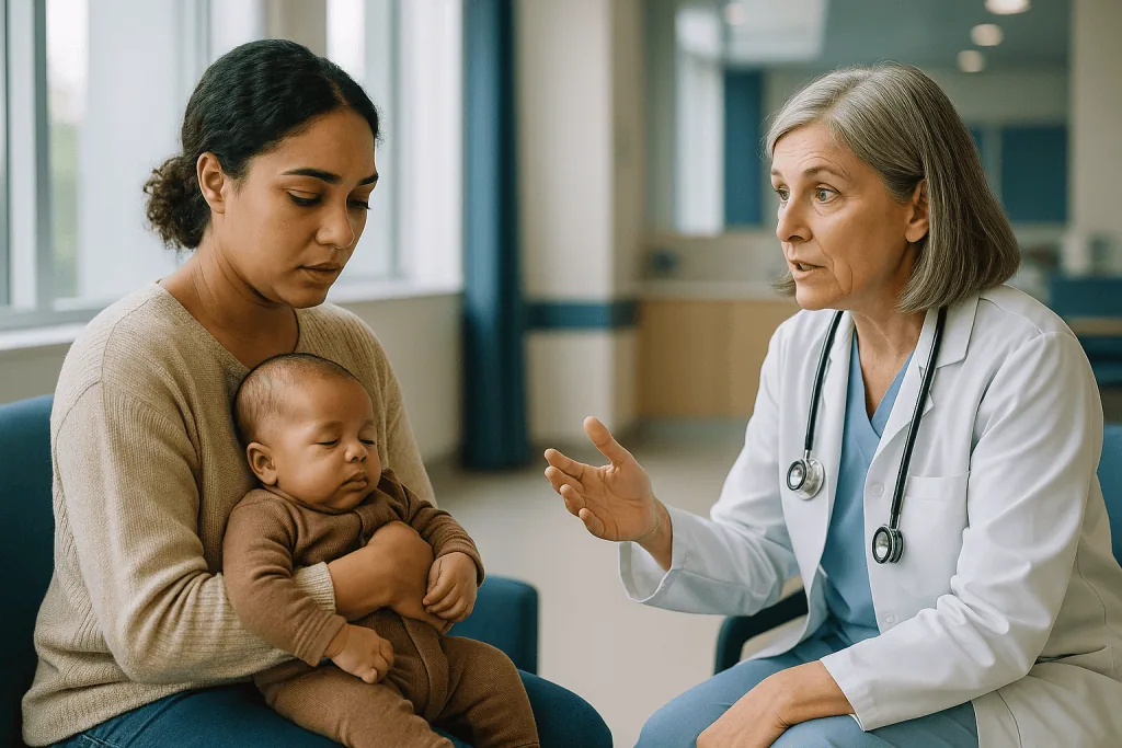 Doctor consulting mother holding infant in clinic: What is RSV, and why does it hit babies hardest?