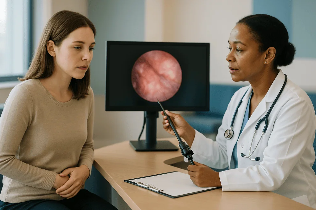 Doctor consulting female patient about medical imaging results: What laparoscopy for endometriosis actually involves