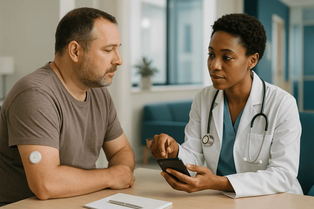 Doctor consulting patient about health data on tablet: What the evidence actually says about CGMs for people without diabete