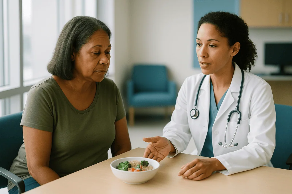 Doctor consulting patient about healthy diet nutrition: What the evidence actually says about diet and prediabetes