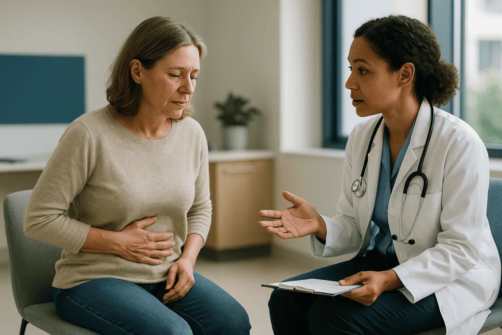 Doctor consulting patient about abdominal discomfort: What the evidence actually says about leaky gut