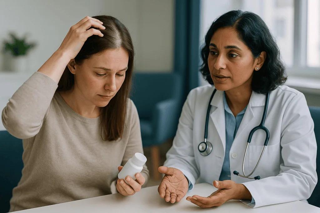 Doctor consultation with patient holding medication bottle: What the evidence actually says about spironolactone for female 