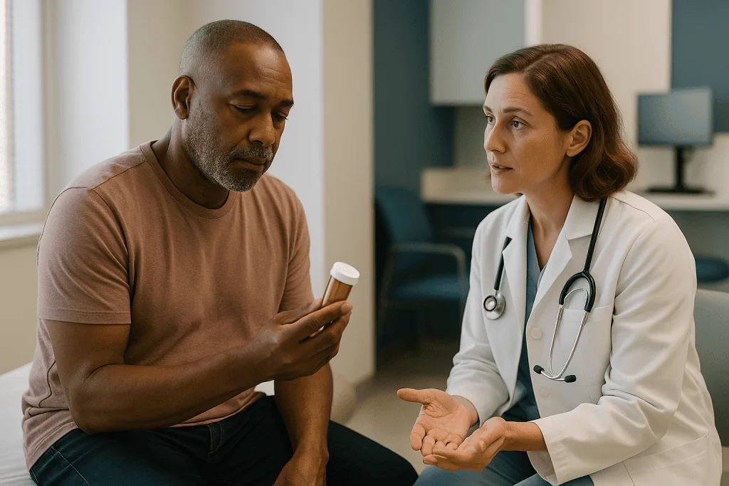 Male patient consulting with female doctor about medication: What the evidence actually says, graded