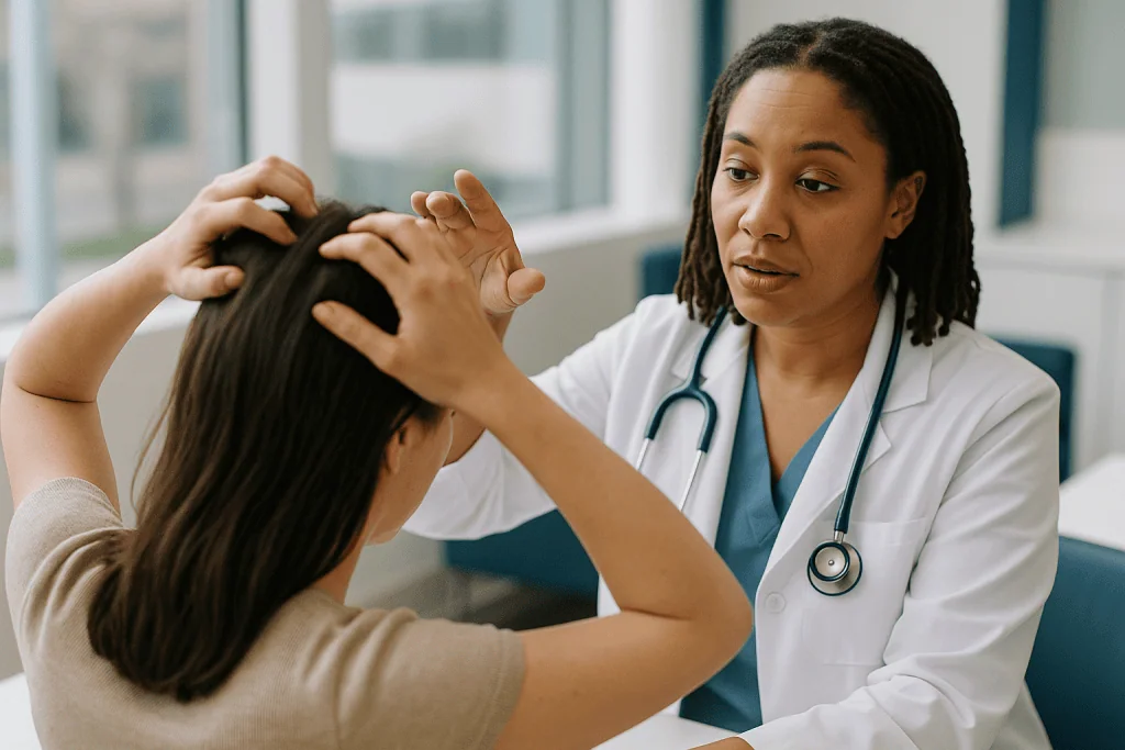 Doctor examining patient's scalp and hair condition: What the evidence actually says: grading the strength