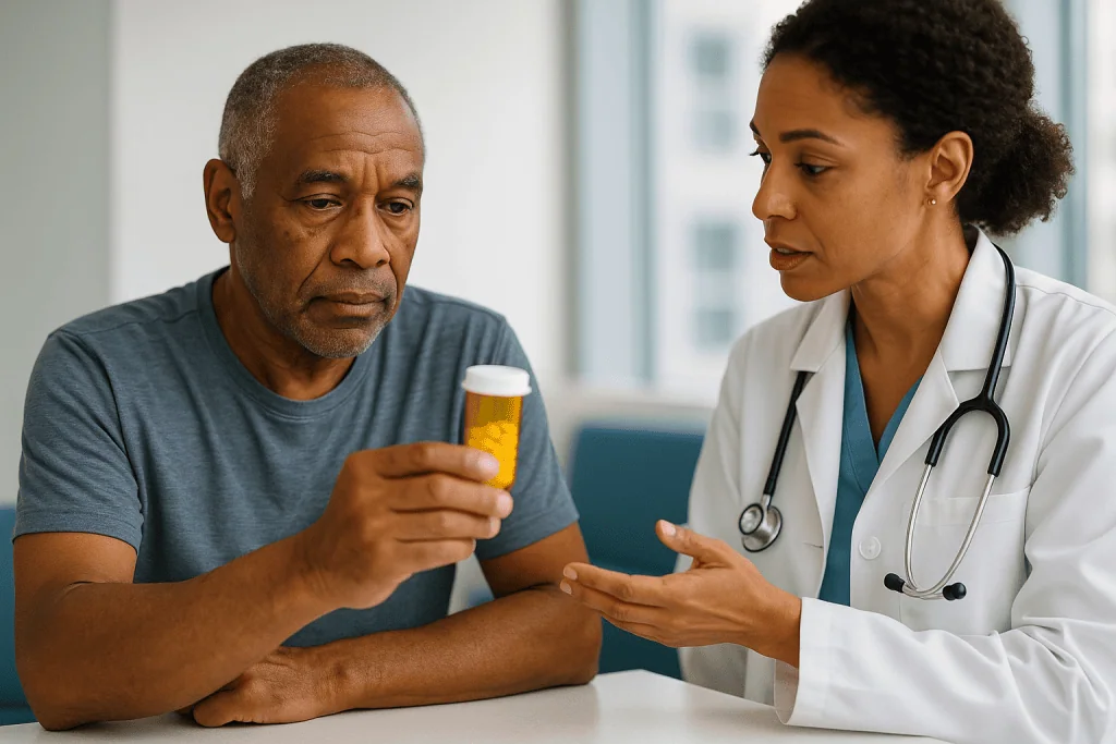 Doctor consulting patient holding beverage in clinical setting: What the original AREDS trial actually showed