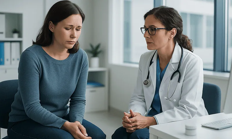Doctor discussing fertility concerns with a patient in a medical office.