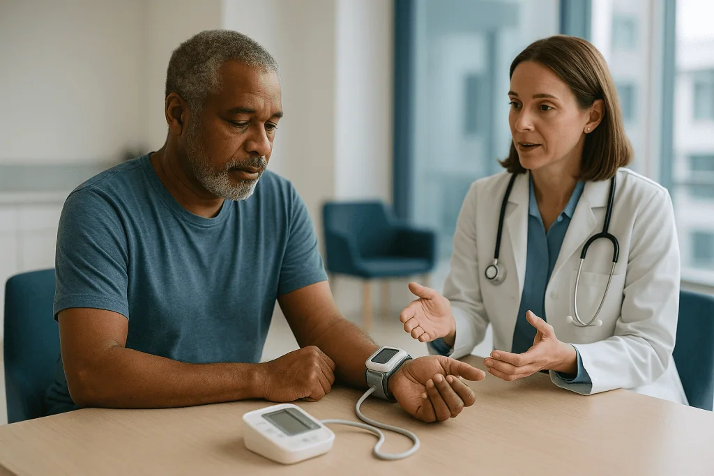 Doctor consulting patient about wrist blood pressure monitor: When does a wrist blood pressure monitor make sense?