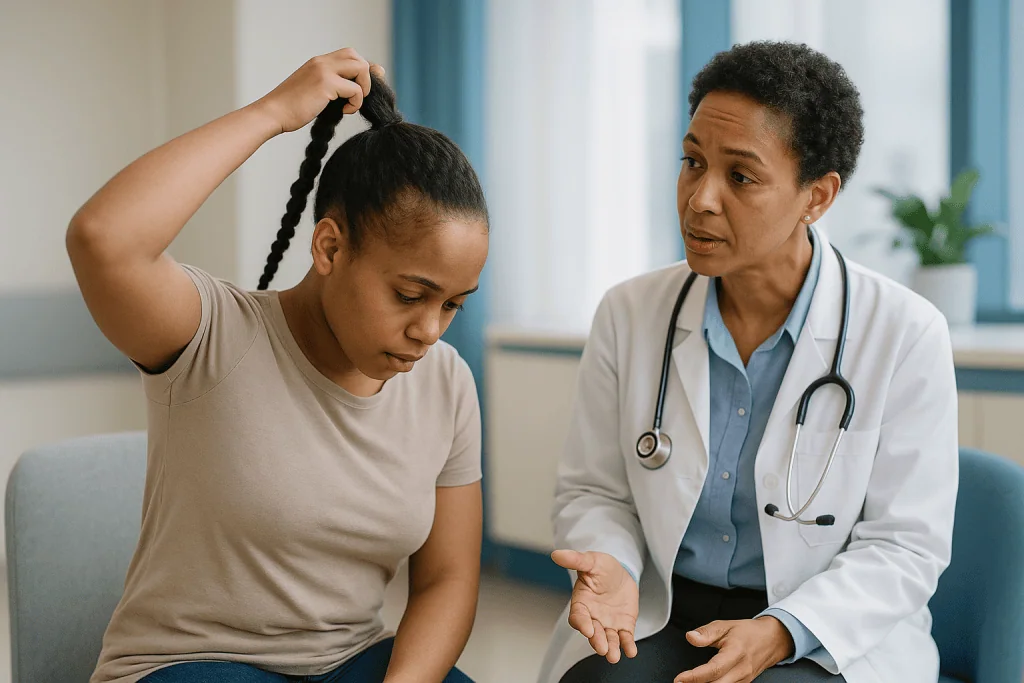 Doctor consulting patient about hair loss condition: Which hairstyles and habits carry the highest risk?