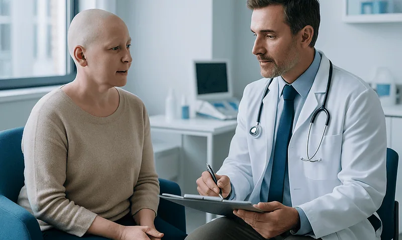 Doctor consulting with a patient in a medical office setting.