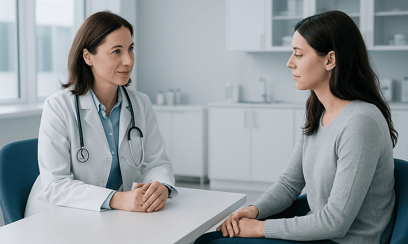 Blog 5 Doctor consulting with a patient in a modern medical office.