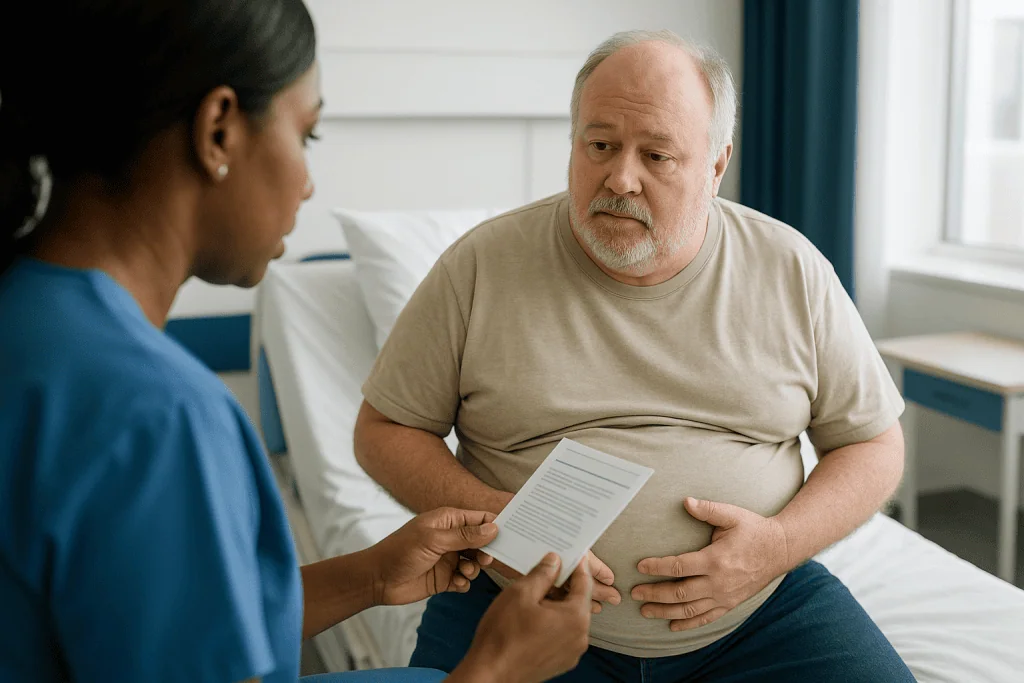 Healthcare provider consulting patient about abdominal symptoms: Who is at higher risk of a surgical site infection?